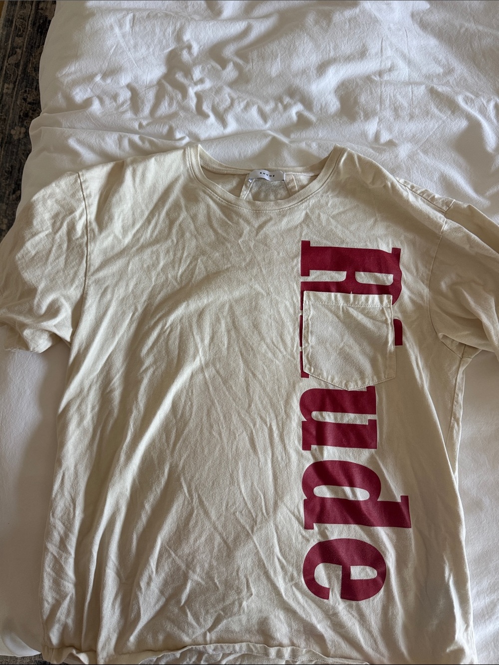 Rhude Cream Short-Sleeve Graphic Pocket Tee size medium